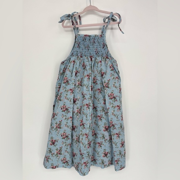 Brock Collection X Minnow Girls 7/8 Provence Blue Floral Smocked Cotton Dress - Picture 4 of 9